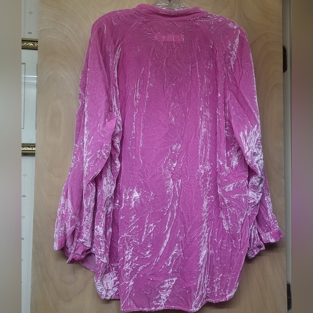 Free People Pink Velvet Button Down Summer Daydream Tunic Top Sz S - Picture 4 of 7